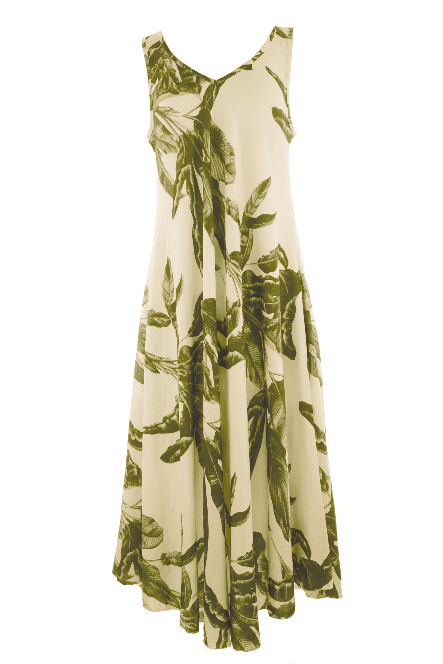 Sleeveless V Neck Palm Print Dress