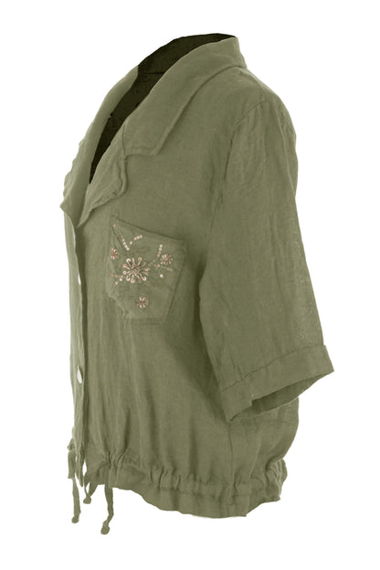 Beaded Pocket Linen Shirt
