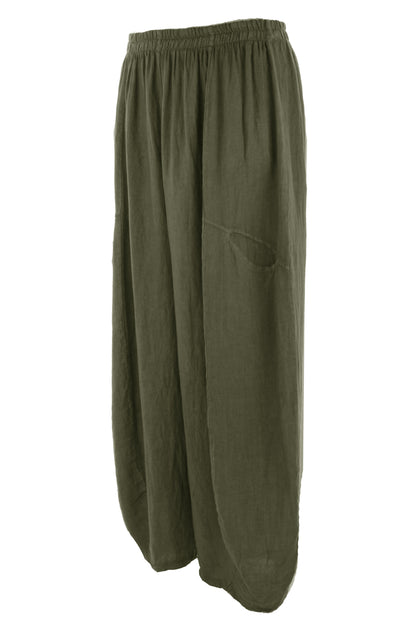 2 Slit Pocket Barrel Leg Linen Trouser
