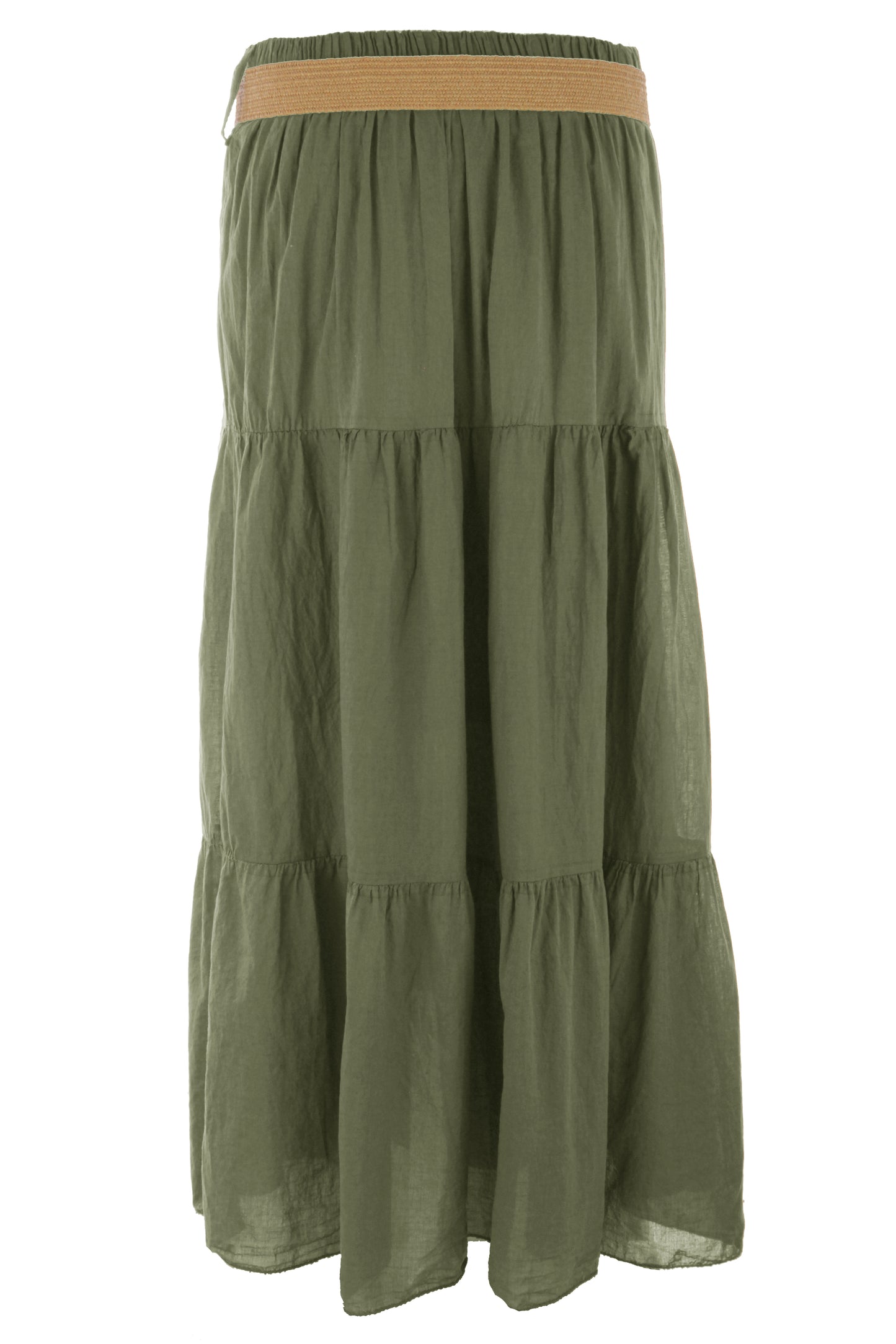 Tiered Midi Skirt with Belt