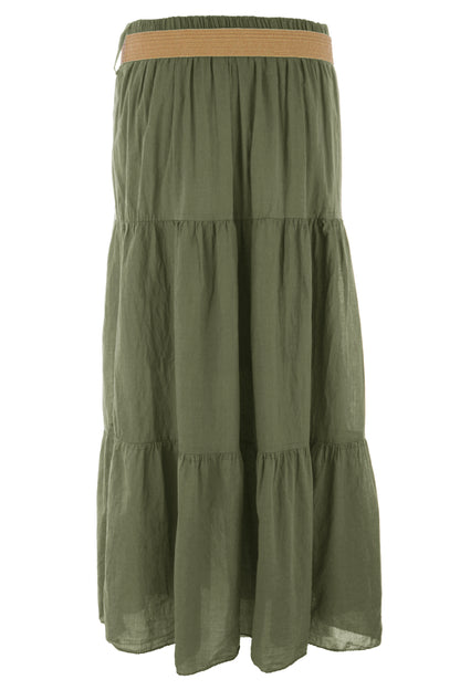 Tiered Midi Skirt with Belt