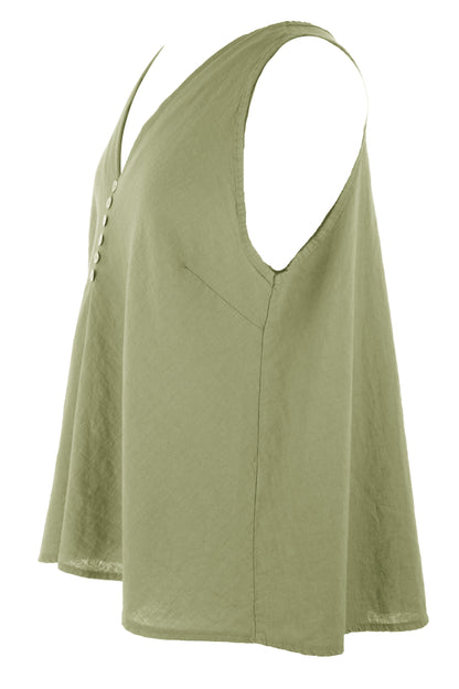 Sleeveless V Neck Button Detail Linen Top