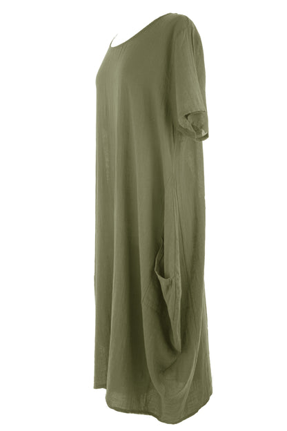 2 Pocket Cotton Tulip Midi Dress