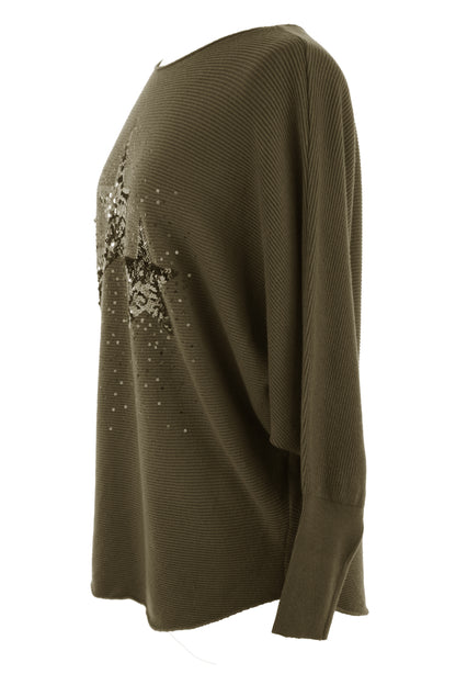 3 Sequin Star Ribbed Jumper