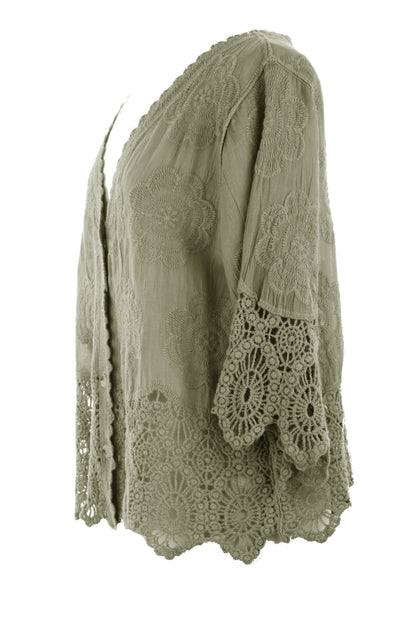 Crochet Trim Cotton Shirt