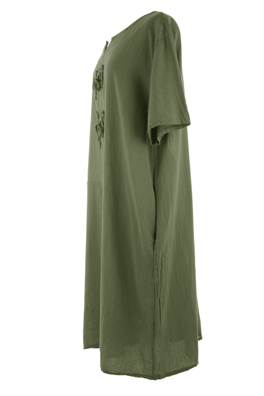 2 Tie Button Detail Cotton Dress