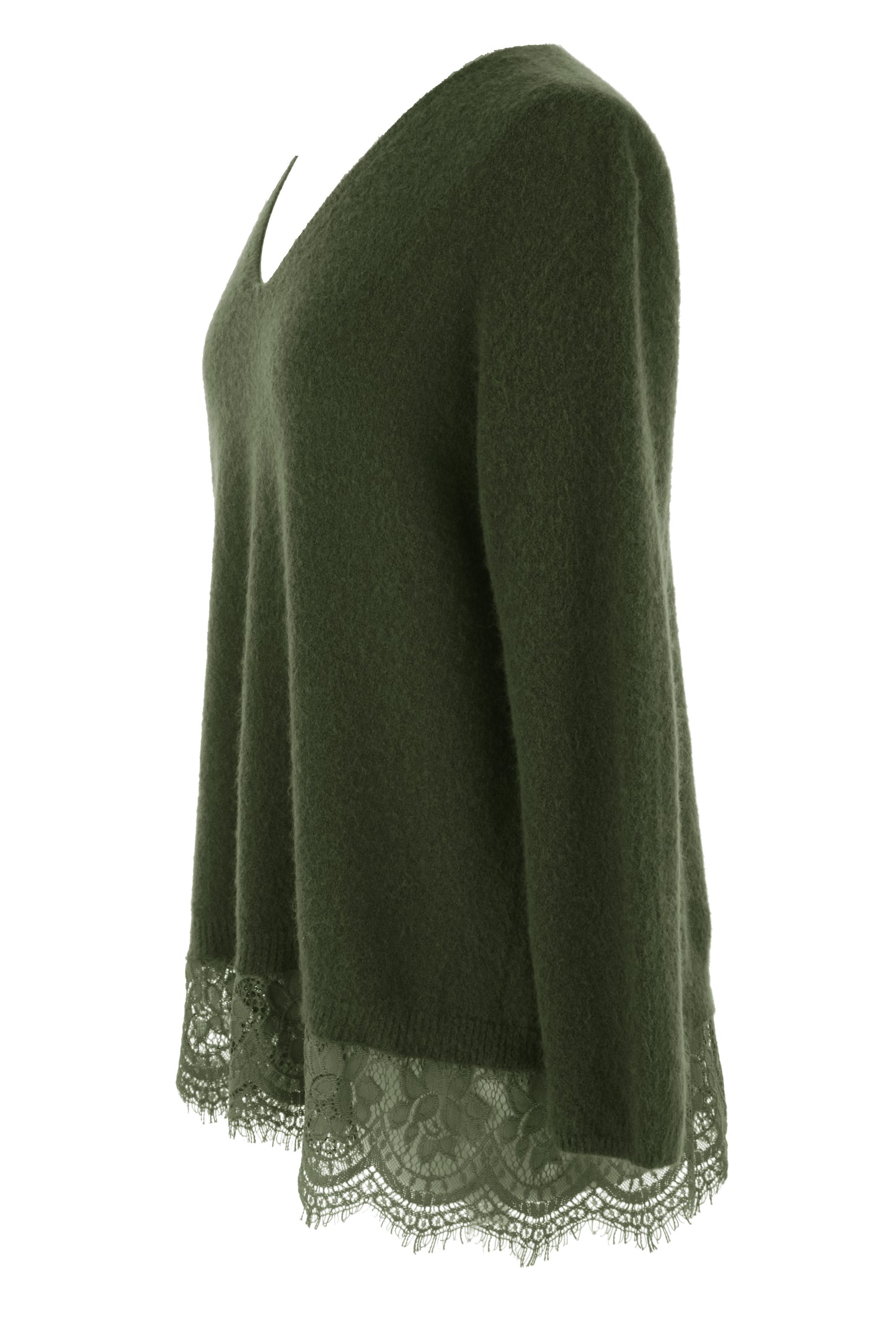 V Neck Lace Hem Wool Jumper