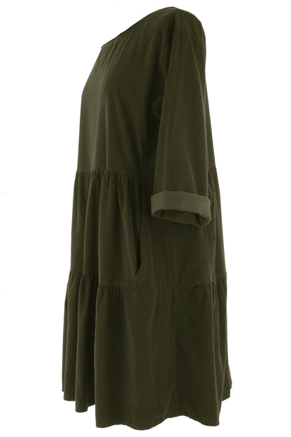 Tiered Swing Corduroy Dress