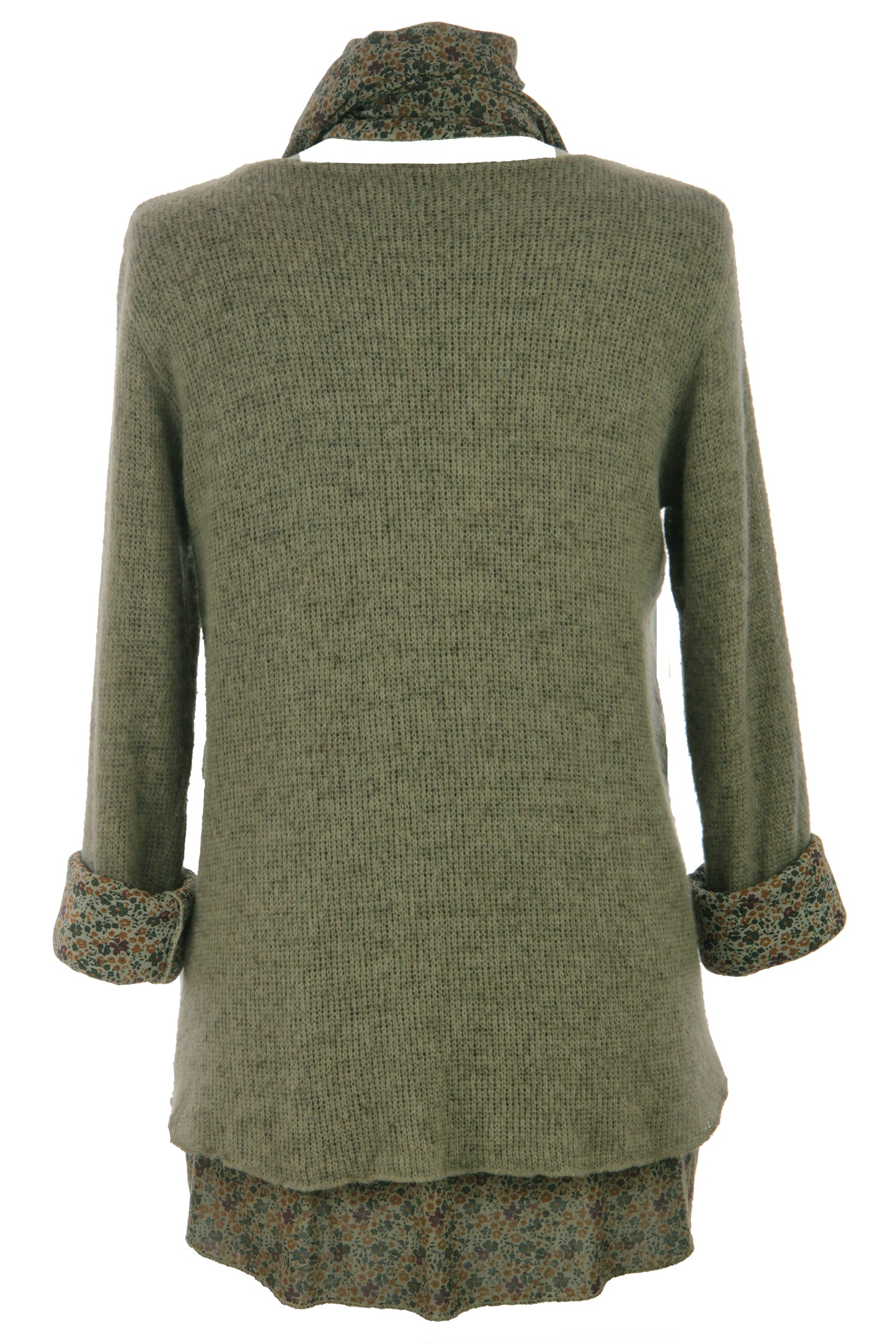 2 Piece Floral Scarf Mohair Knit Blouse