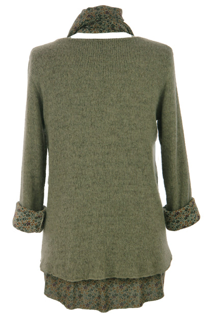 2 Piece Floral Scarf Mohair Knit Blouse