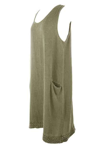 Sleeveless 2 Pocket Teabag Linen Dress