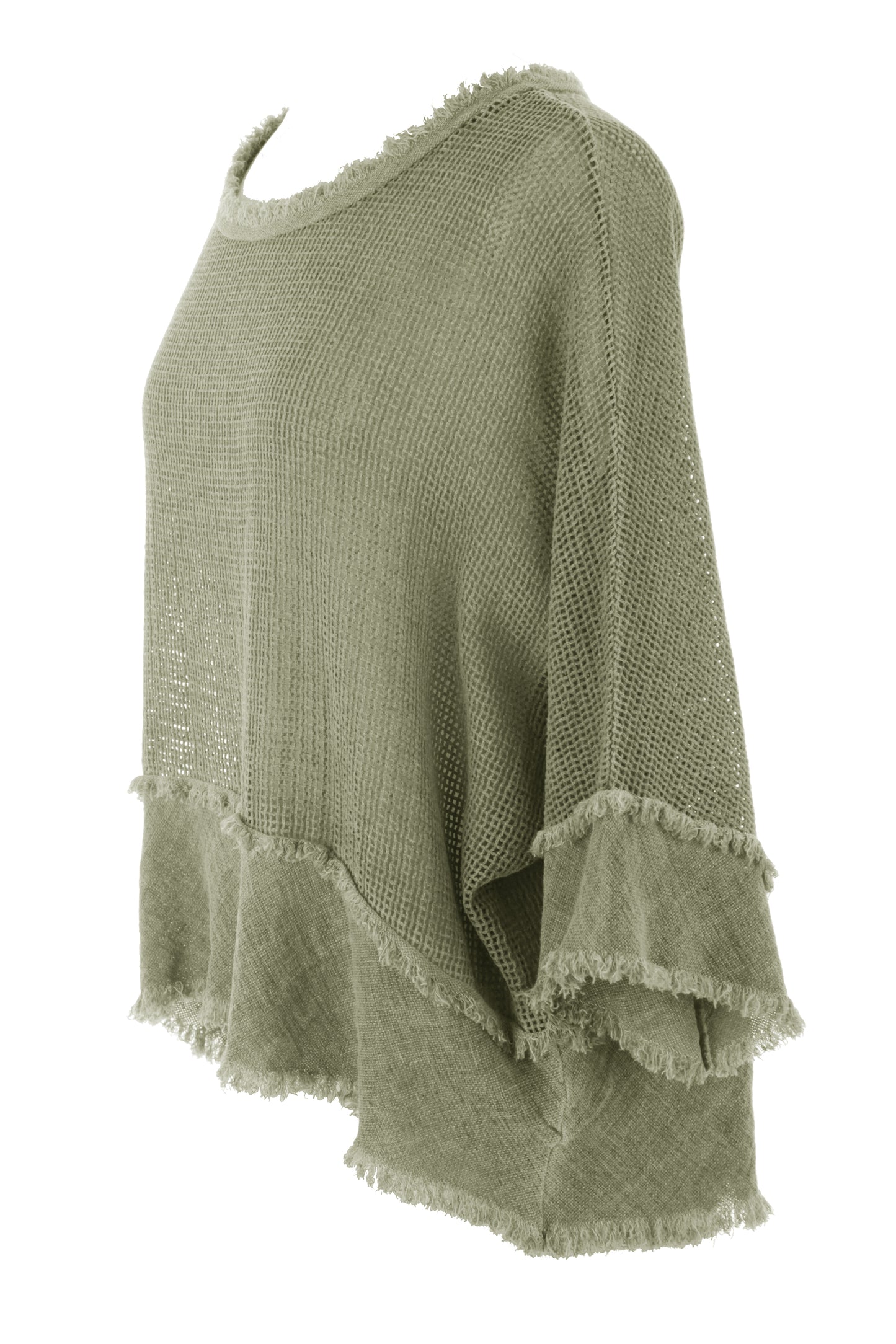 Frayed Trim Linen Mesh Top