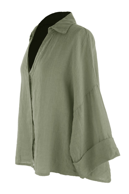 Collar V Neck Linen Shirt