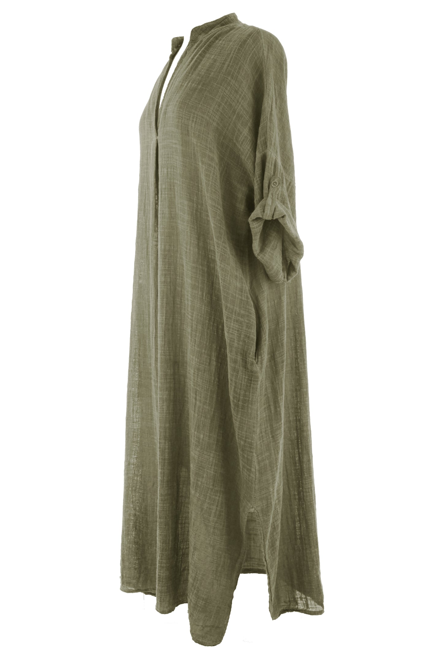 V Neck 2 Pocket Cotton Midi