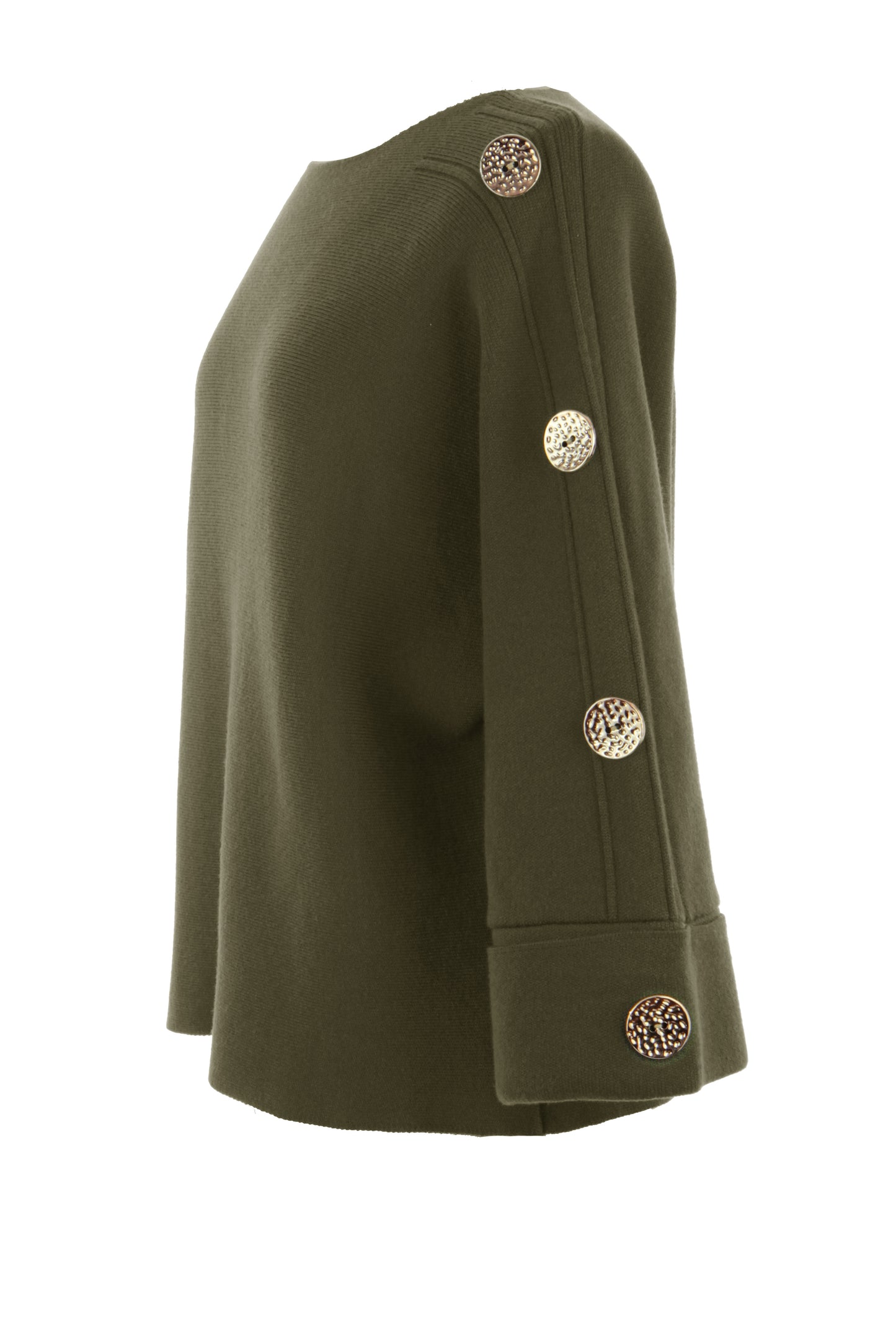 Button Detail 3/4 Sleeve Heavy Knit Jumper