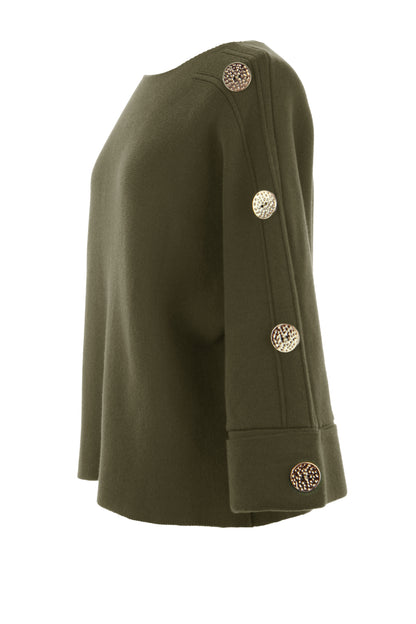 Button Detail 3/4 Sleeve Heavy Knit Jumper