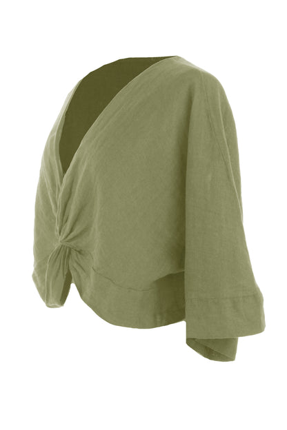 Twist Front Linen Crop Top