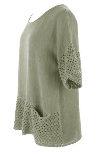 2 Pocket Crochet Detail Teabag Top