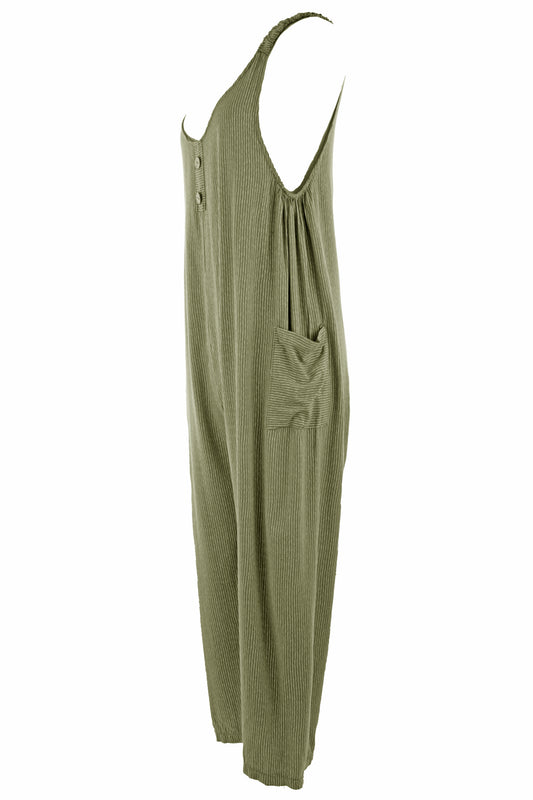 Button Detail Stripe Jumpsuit