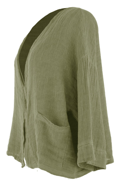 One Button Teabag Linen Jacket