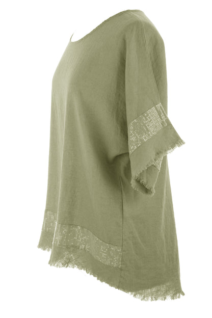 Sequin Trim Linen Top