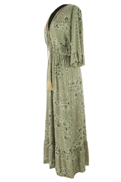 V Neck Paisley Print Midi Dress