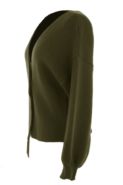 V Neck One Button Knit Cardigan