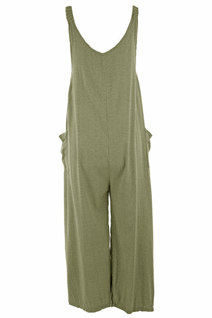 Button Detail Stripe Jumpsuit
