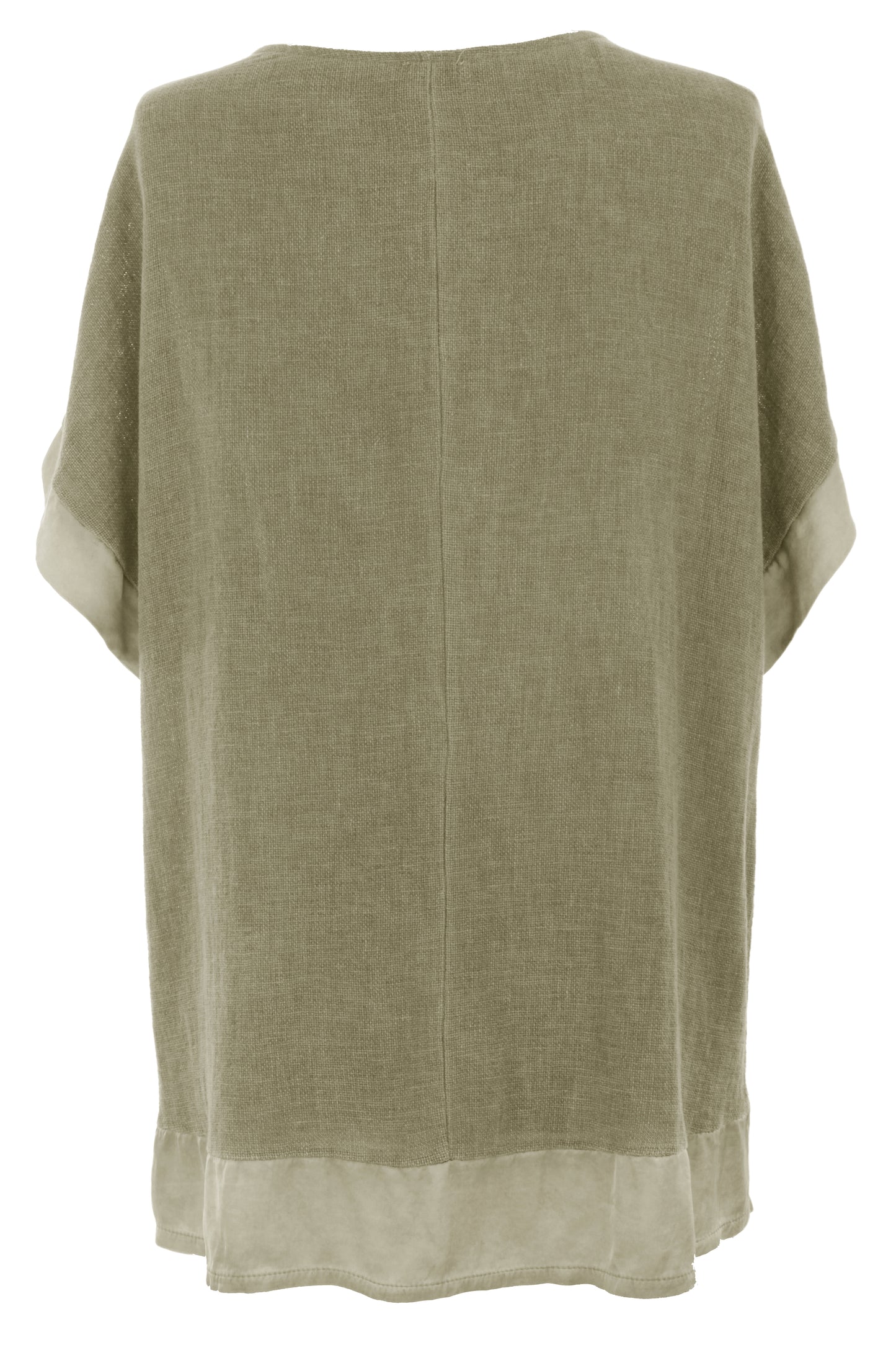 Satin Trim V Neck Teabag Linen Blouse