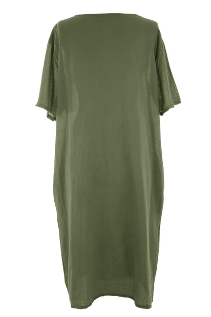 2 Tie Button Detail Cotton Dress