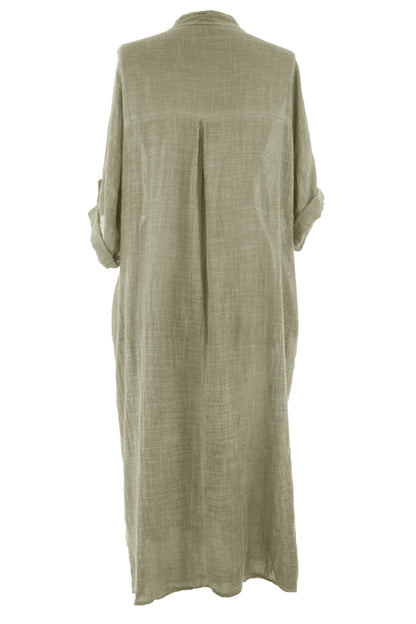 V Neck 2 Pocket Cotton Midi