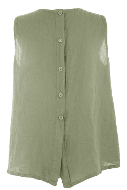 Sleeveless Button Back Linen Top