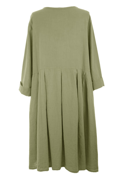 Pleat Detail Linen Dress