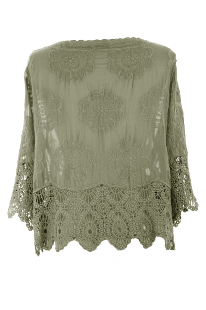 Crochet Trim Cotton Shirt
