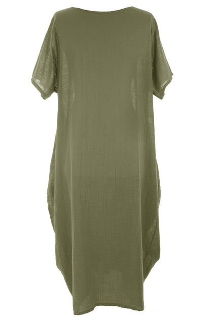 2 Pocket Cotton Tulip Midi Dress