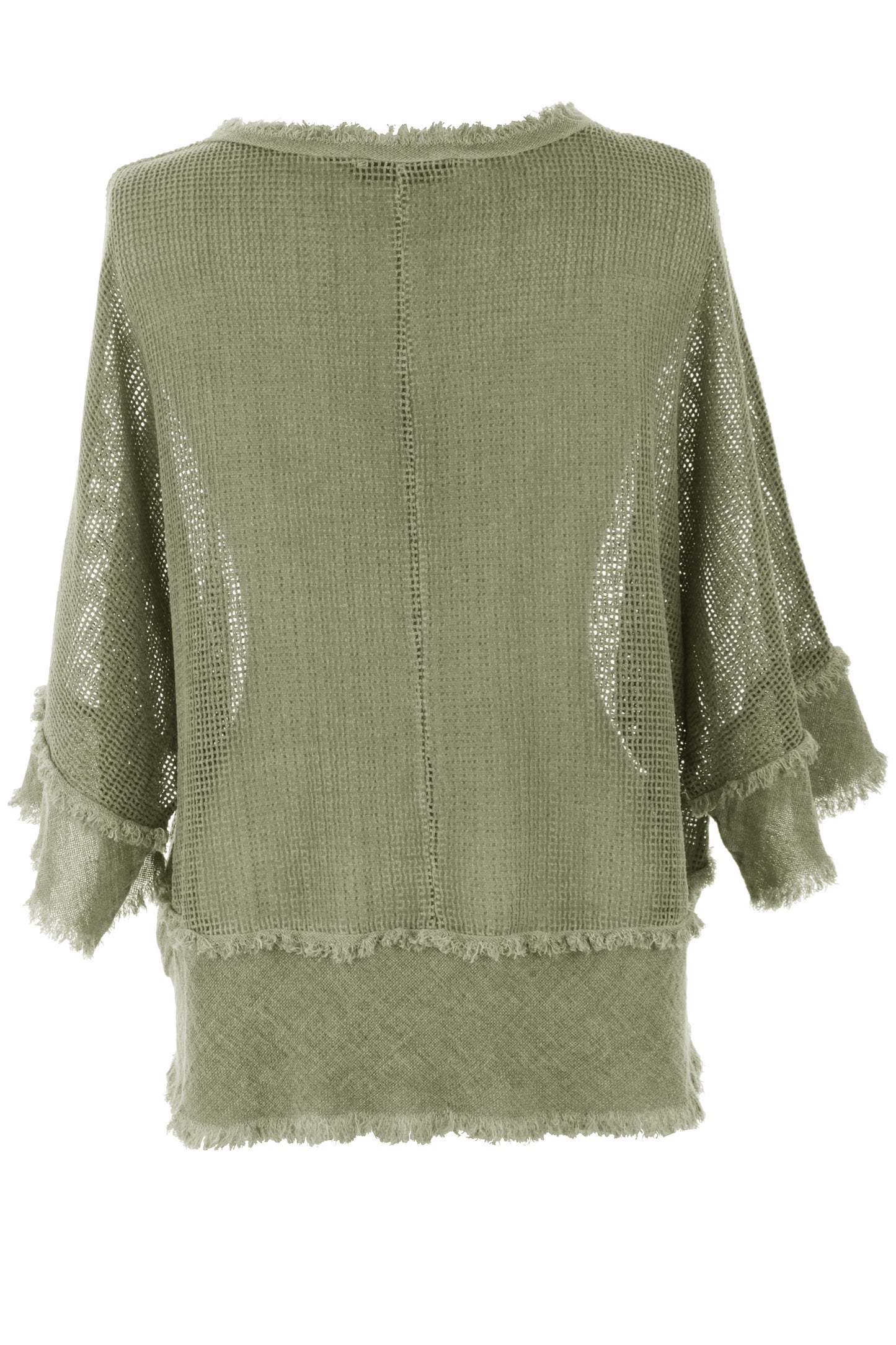 Frayed Trim Linen Mesh Top