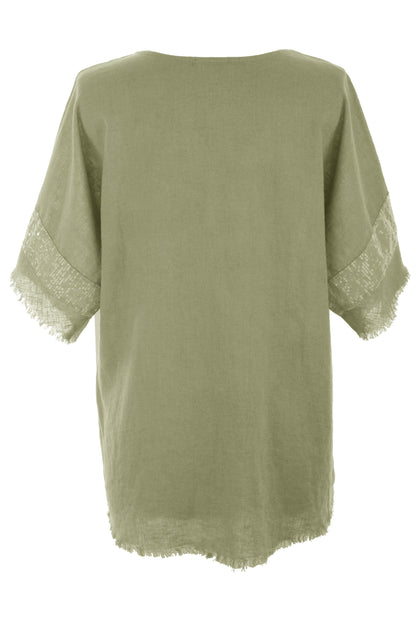 Sequin Trim Linen Top