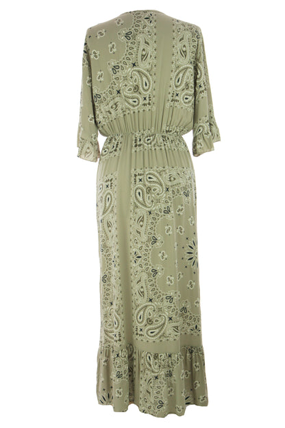 V Neck Paisley Print Midi Dress