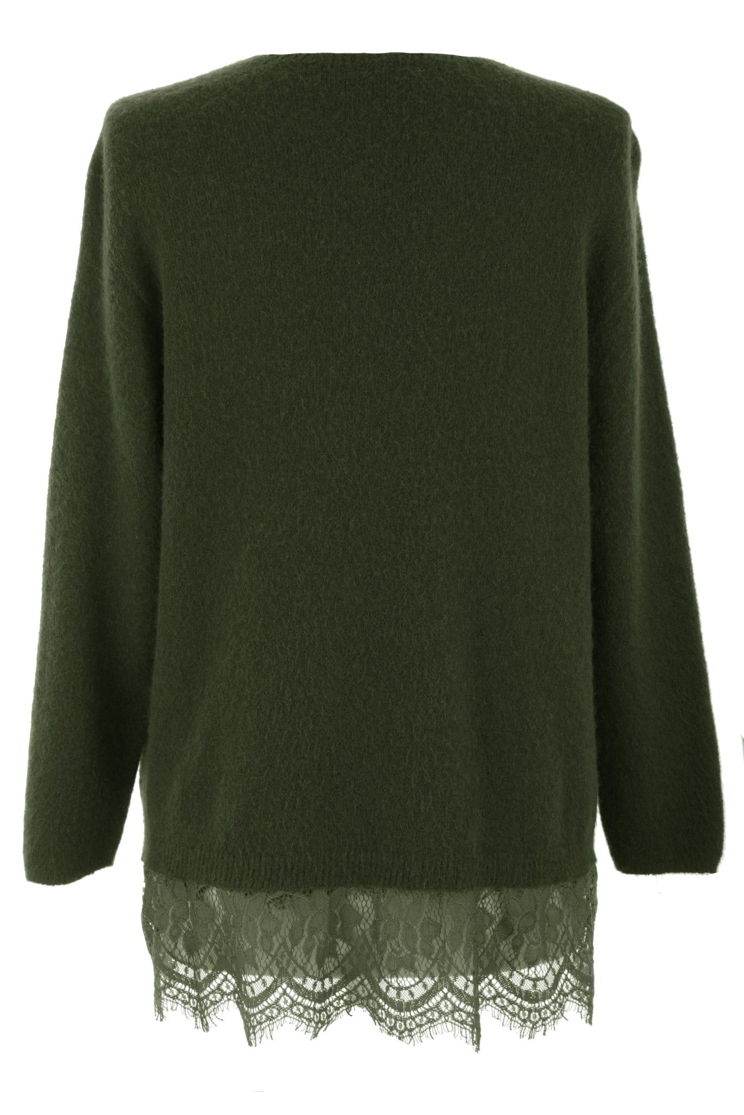 V Neck Lace Hem Wool Jumper