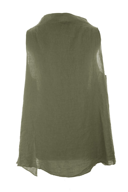 Sleeveless Cowl Neck Linen Top