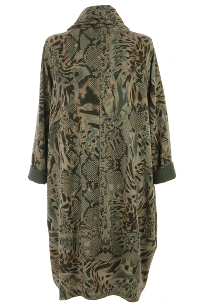 Abstract Leopard Print Cowl Neck Dress