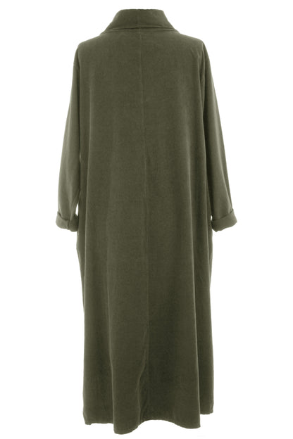Cowl Neck Side Slit Corduroy Midi