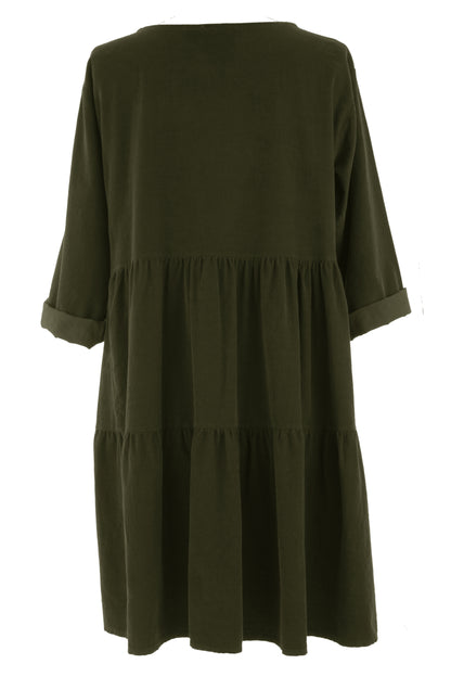 Tiered Swing Corduroy Dress