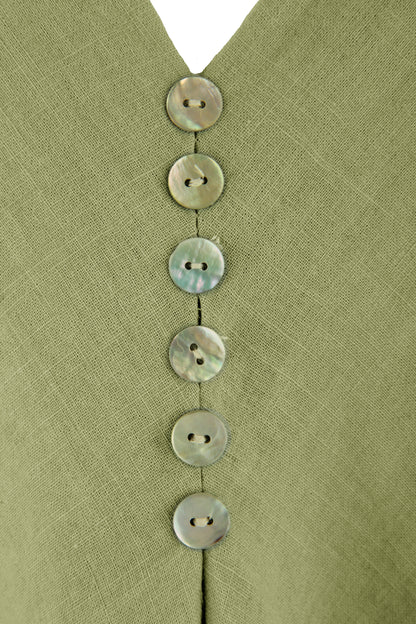 Sleeveless V Neck Button Detail Linen Top
