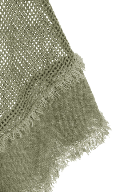 Frayed Trim Linen Mesh Top
