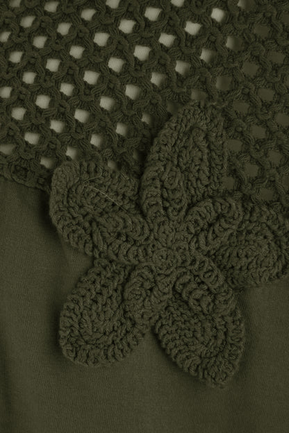 Flower Applique Crochet Jersey Top