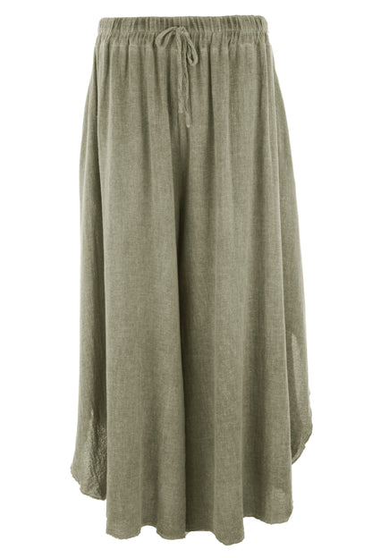 Side Slit Wide Leg Teabag Linen Trouser