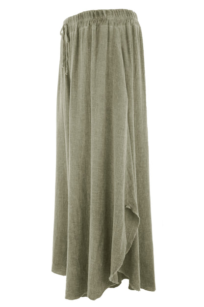 Side Slit Wide Leg Teabag Linen Trouser