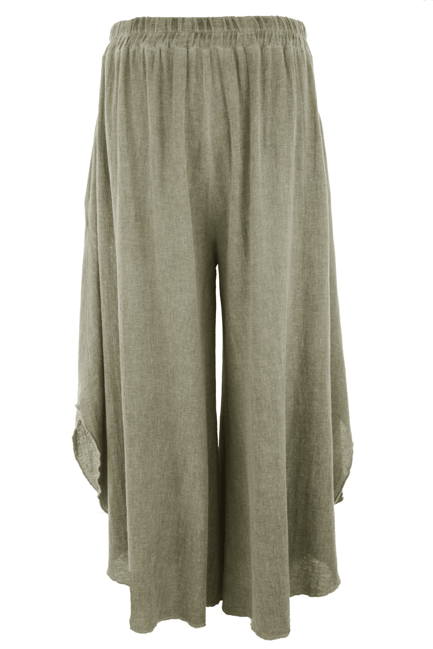 Side Slit Wide Leg Teabag Linen Trouser