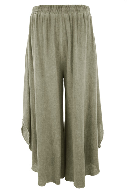 Side Slit Wide Leg Teabag Linen Trouser